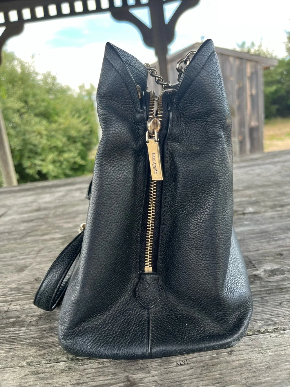 kate spade Black Pebbled Leather Shoulder Bag with Gold Chain Straps